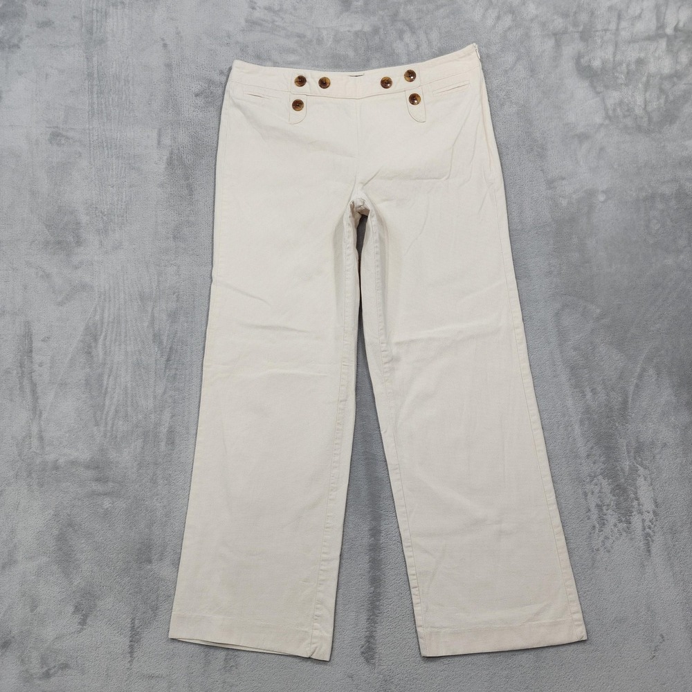 Vintage George Pants Womens 12 Cream Seashell Corduroy Wide Leg Button Detail